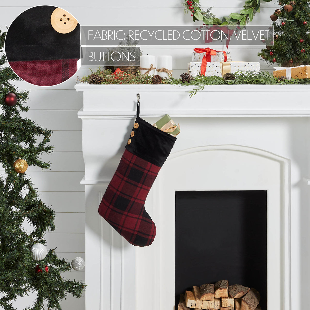 Cumberland Red Black Plaid Stocking 12x20 - The Fox Decor