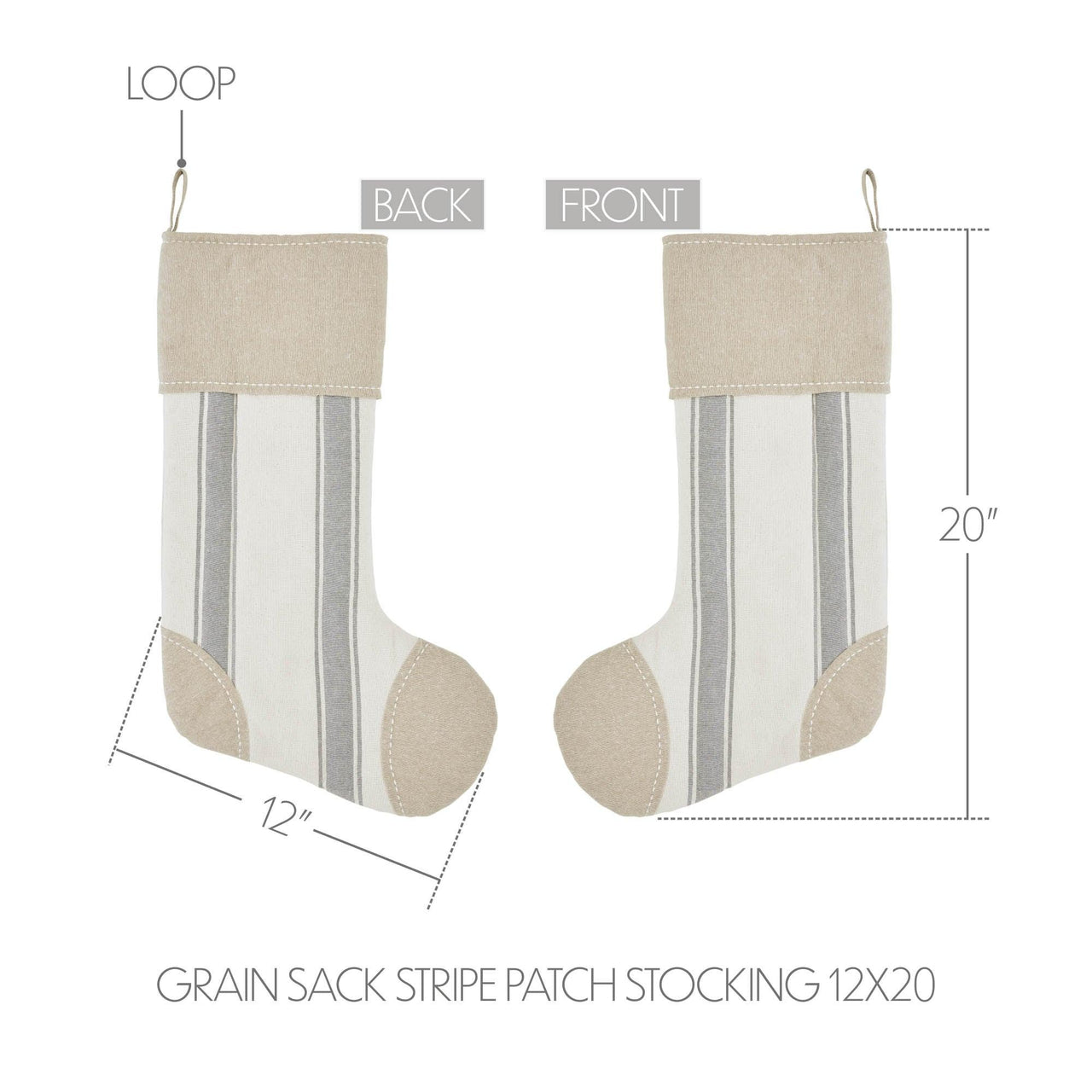 Grace Grain Sack Stripe Patch Stocking 12x20 - The Fox Decor