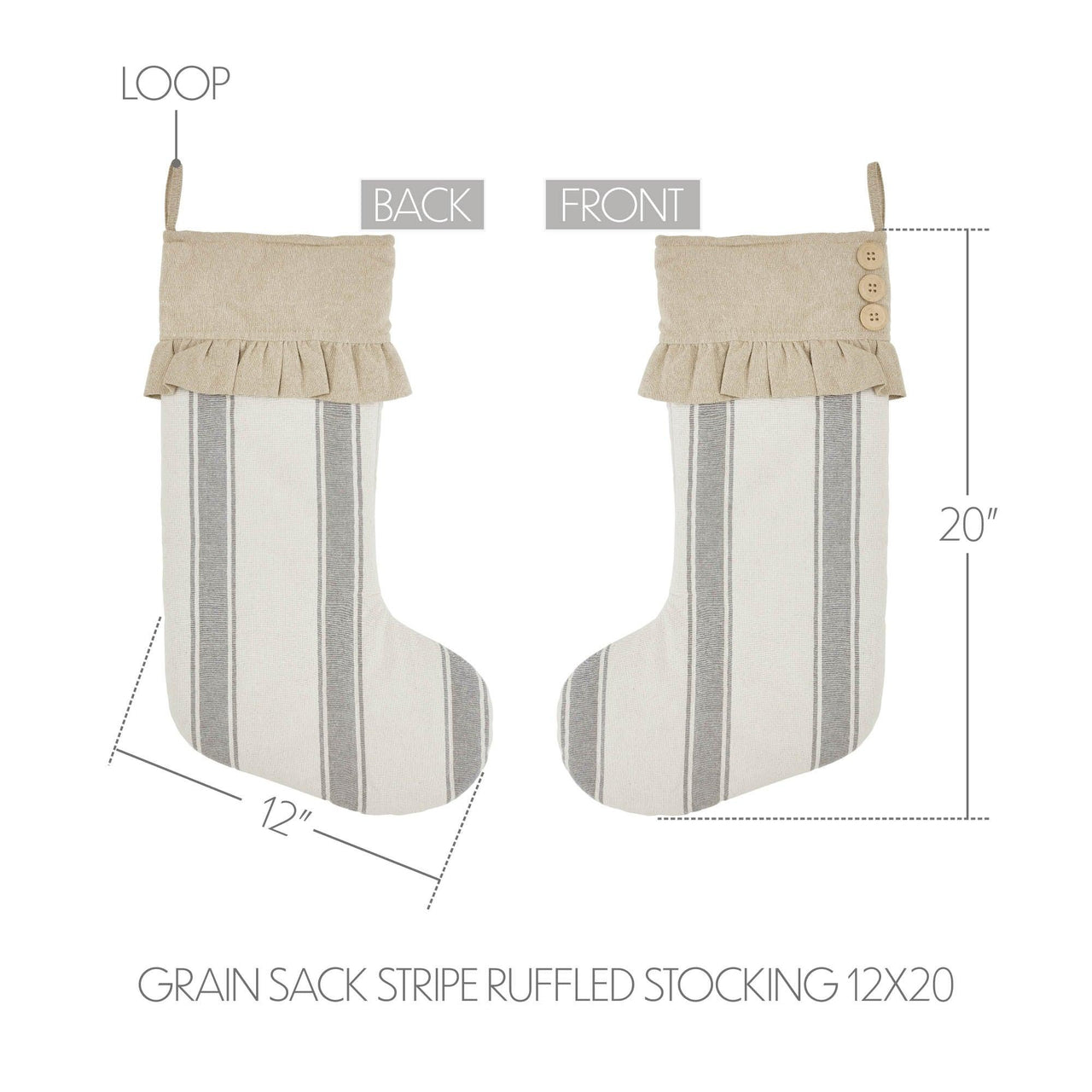 Grace Grain Sack Stripe Ruffled Stocking 12x20 - The Fox Decor
