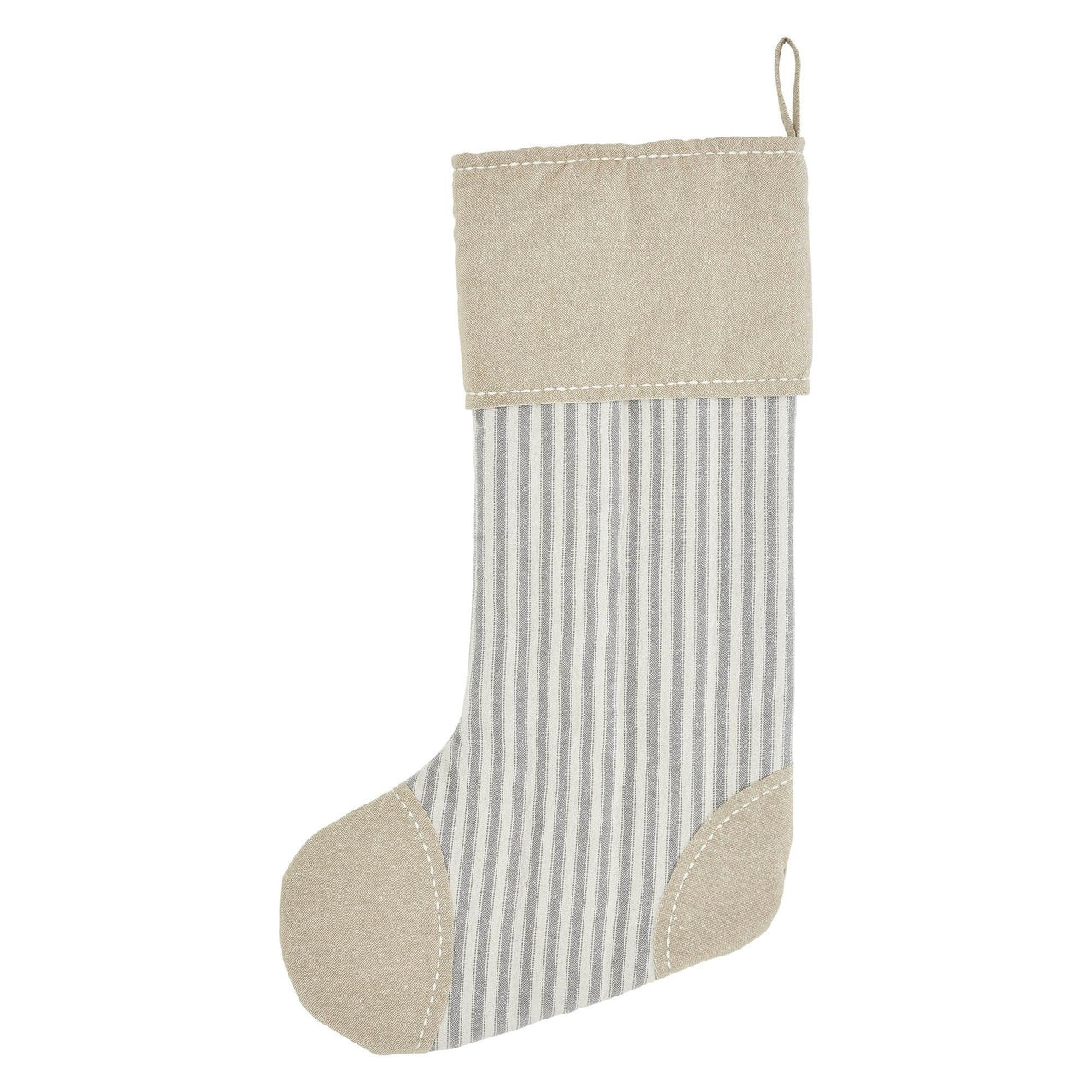 Grace Ticking Stripe Patch Stocking 12x20 - The Fox Decor