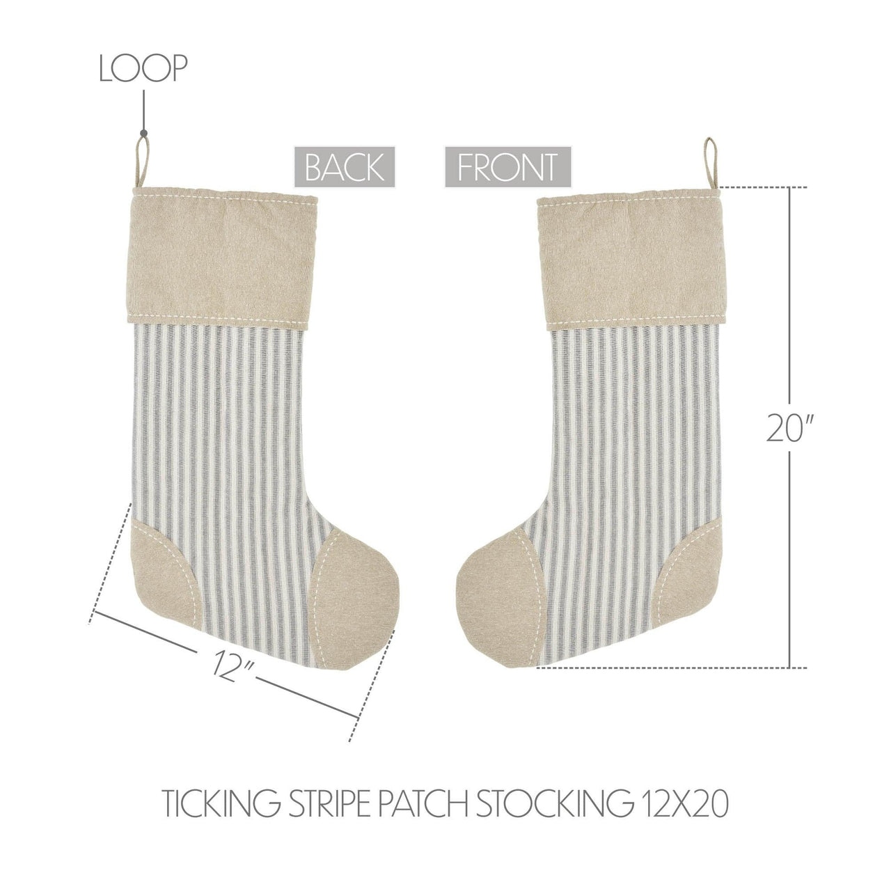 Grace Ticking Stripe Patch Stocking 12x20 - The Fox Decor