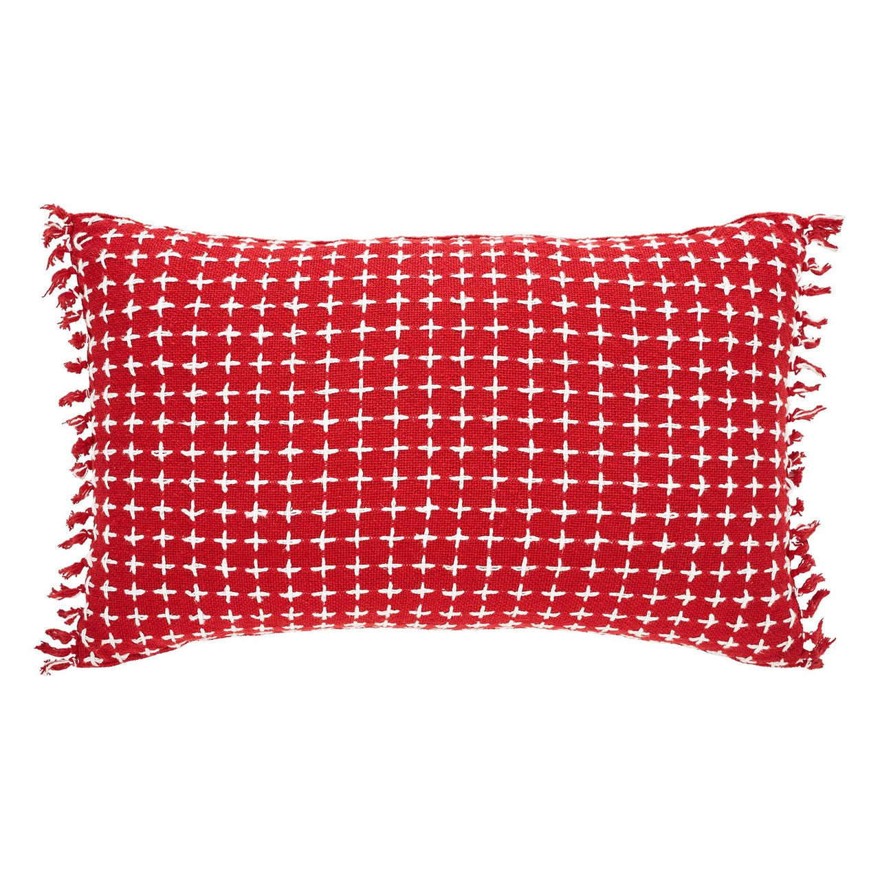 Gallen Red White Pillow Fringed 14x22 - The Fox Decor