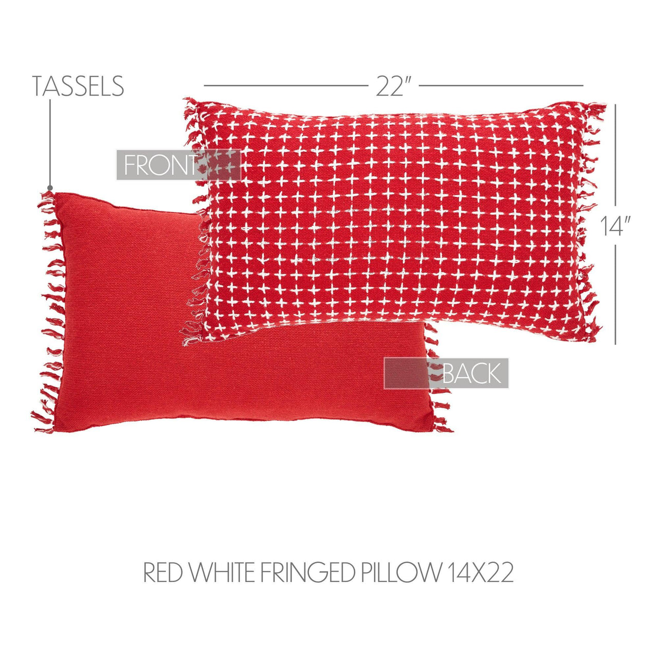 Gallen Red White Pillow Fringed 14x22 - The Fox Decor
