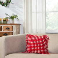 Gallen Red White Pillow Fringed 12x12 - The Fox Decor