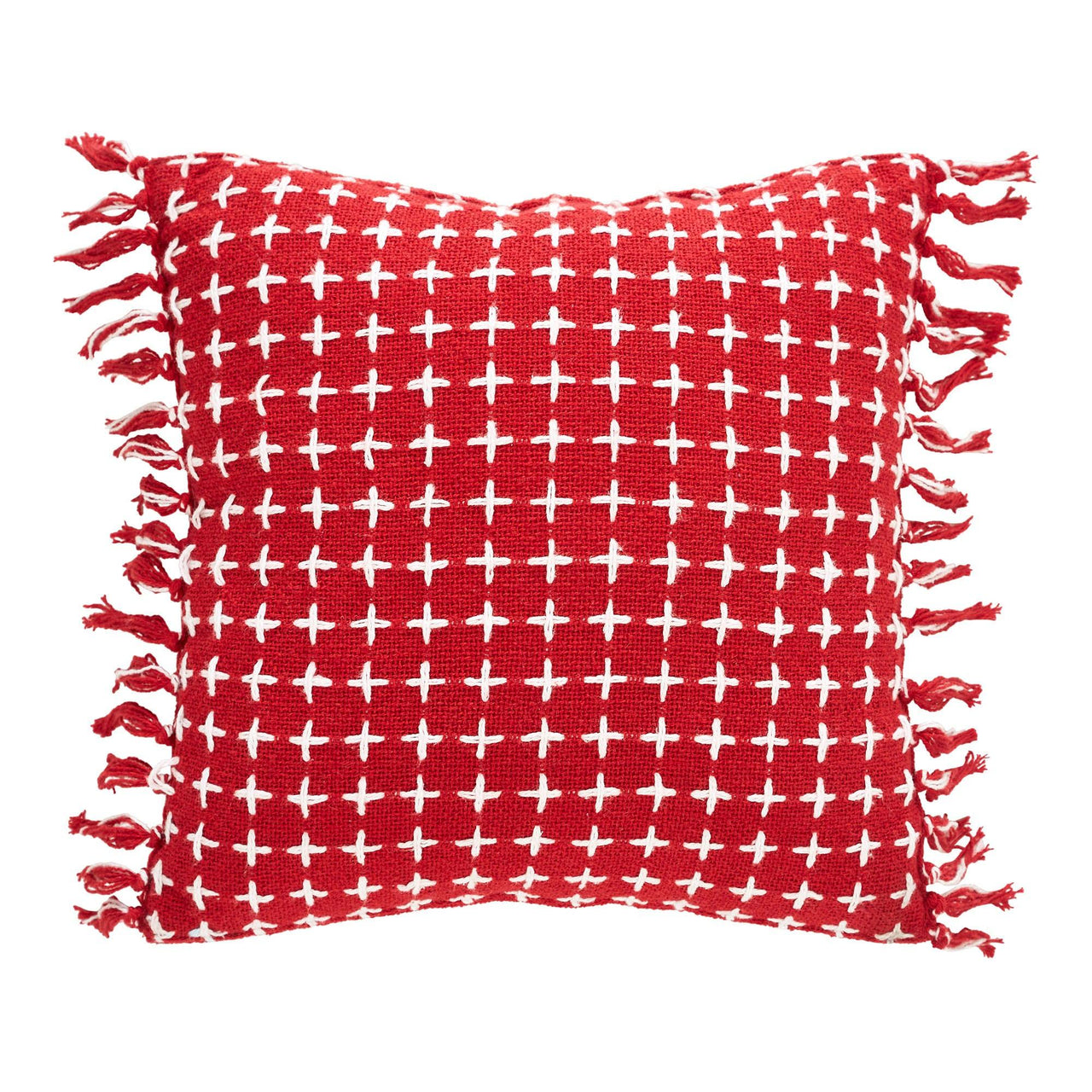 Gallen Red White Pillow Fringed 12x12 - The Fox Decor