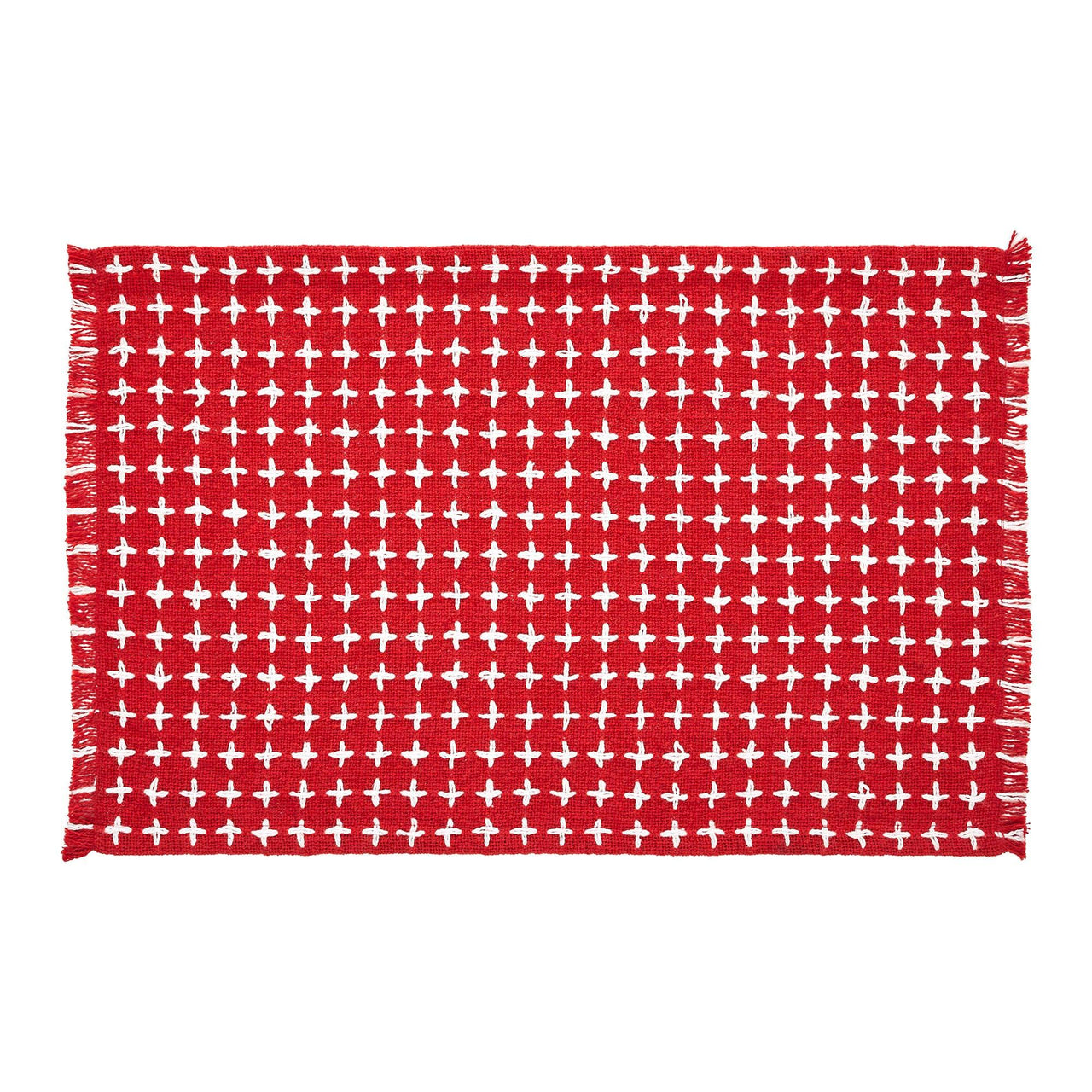 Gallen Red White Placemat Set of 2 Fringed 13x19 - The Fox Decor