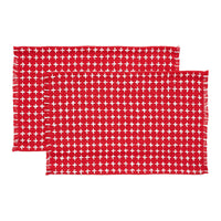 Gallen Red White Placemat Set of 2 Fringed 13x19 - The Fox Decor