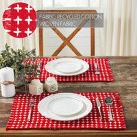 Gallen Red White Placemat Set of 2 Fringed 13x19 - The Fox Decor