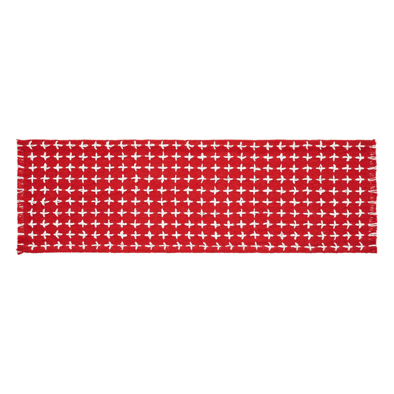 Gallen Red White Runner Fringed 8x24 - The Fox Decor