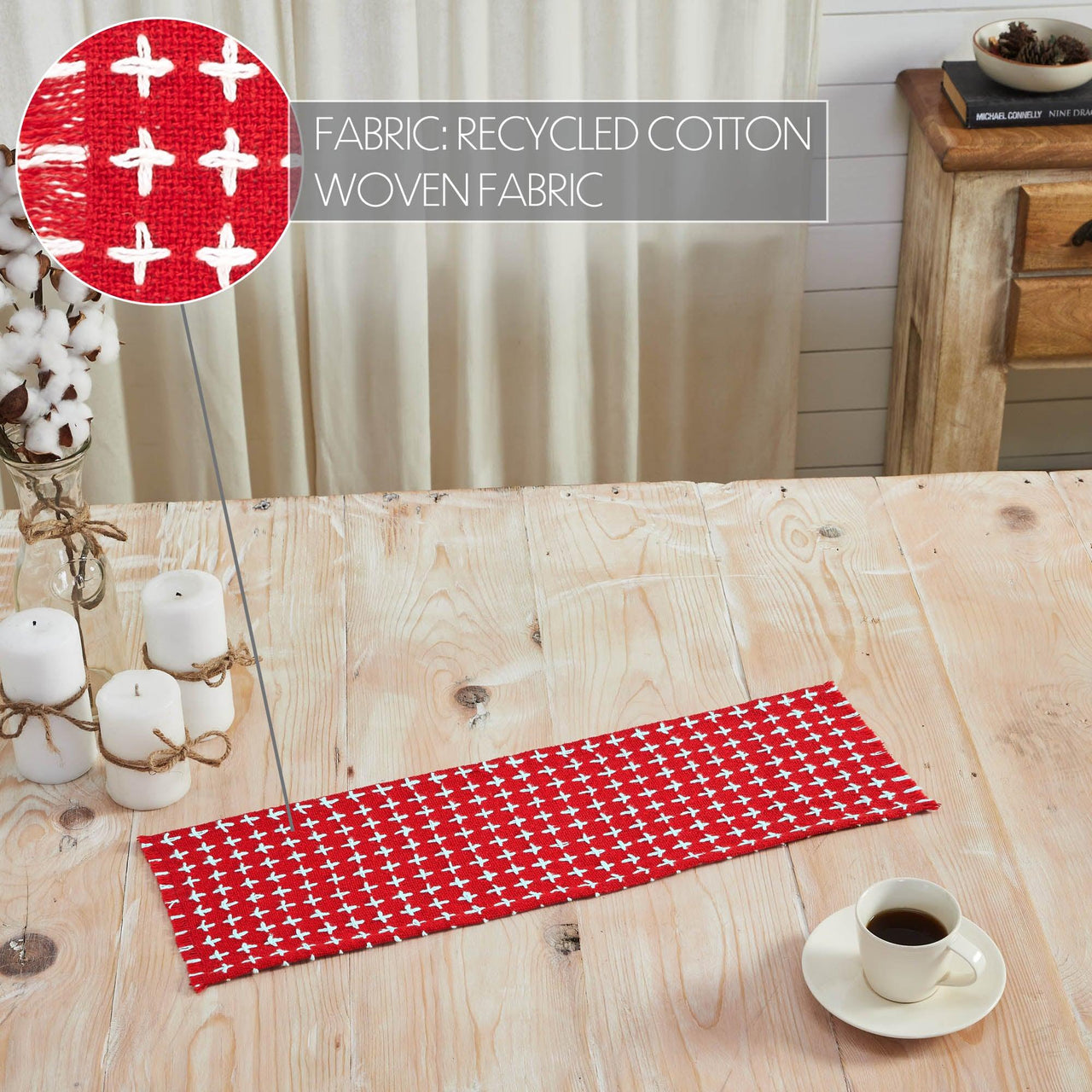 Gallen Red White Runner Fringed 8x24 - The Fox Decor