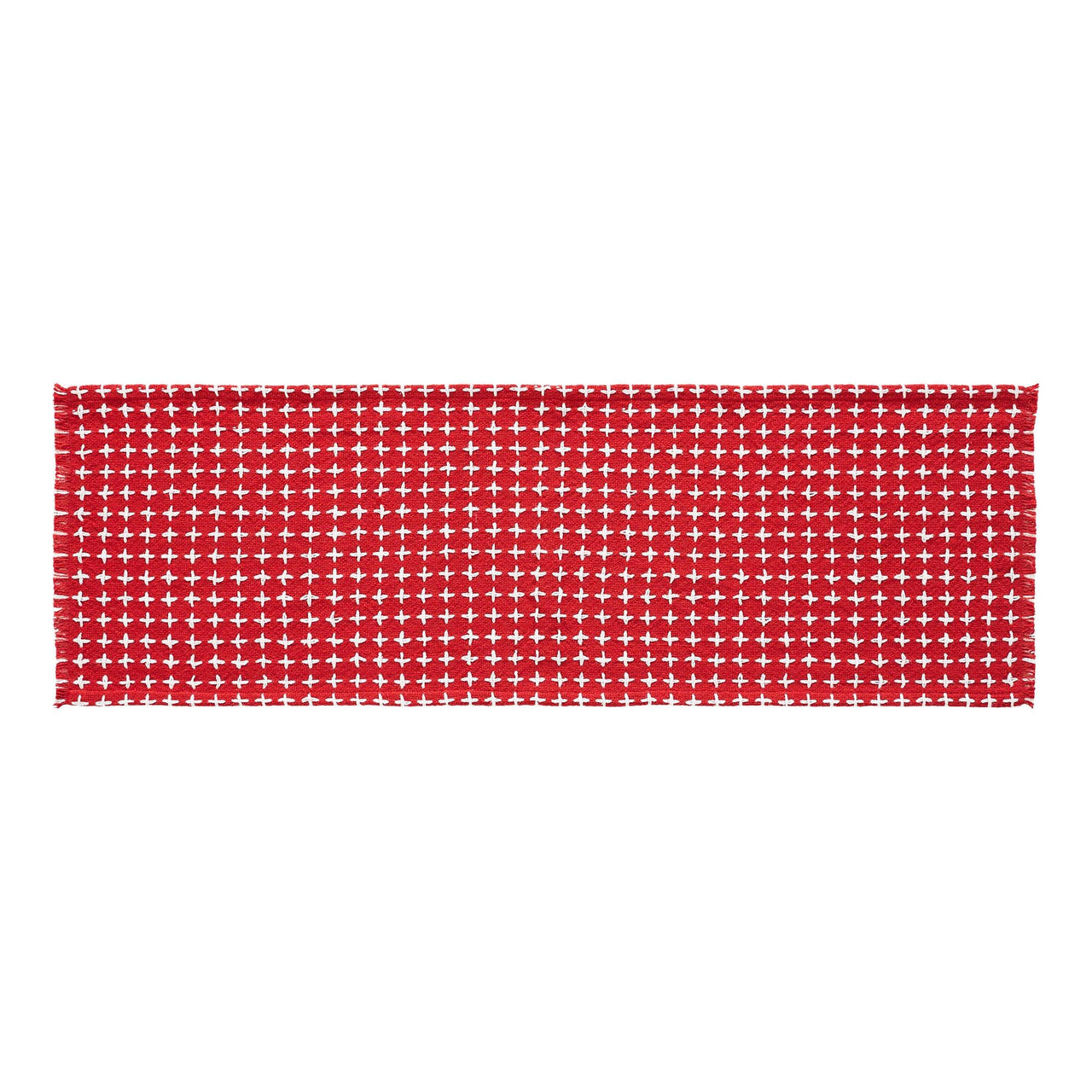 Gallen Red White Runner Fringed 12x36 - The Fox Decor