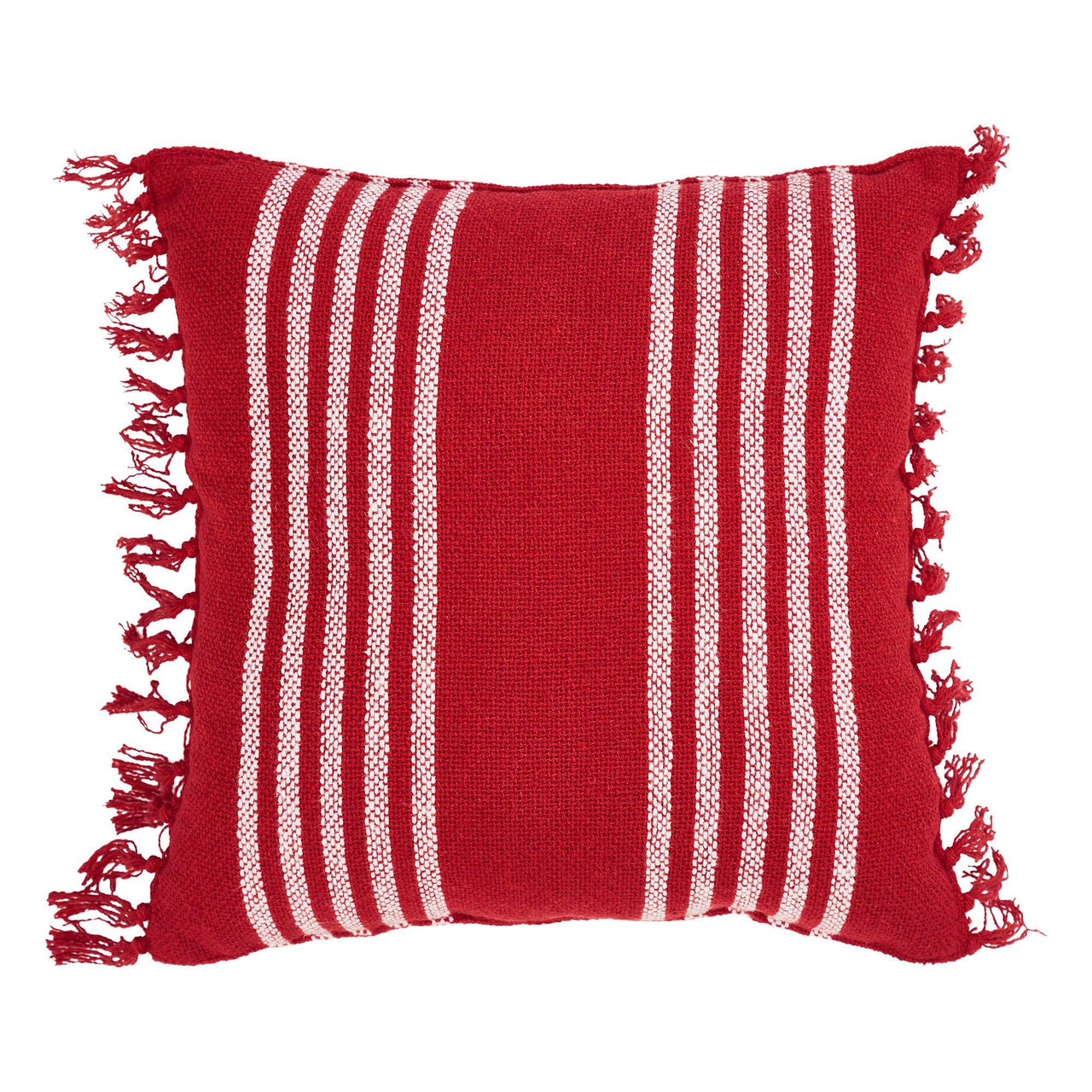 Arendal Red Stripe Pillow Fringed 12x12 - The Fox Decor
