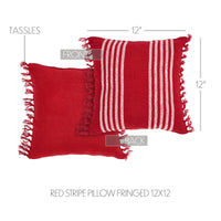 Arendal Red Stripe Pillow Fringed 12x12 - The Fox Decor
