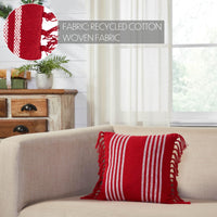 Arendal Red Stripe Pillow Fringed 12x12 - The Fox Decor