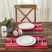 Arendal Red Stripe Placemat Set of 2 Fringed 13x19 - The Fox Decor