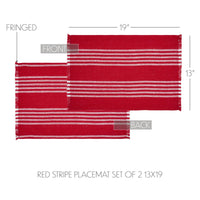 Arendal Red Stripe Placemat Set of 2 Fringed 13x19 - The Fox Decor