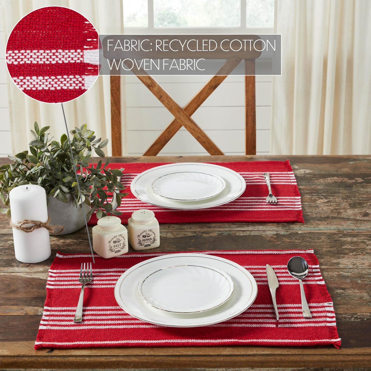 Arendal Red Stripe Placemat Set of 2 Fringed 13x19 - The Fox Decor
