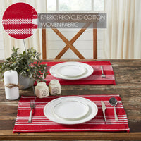 Arendal Red Stripe Placemat Set of 2 Fringed 13x19 - The Fox Decor