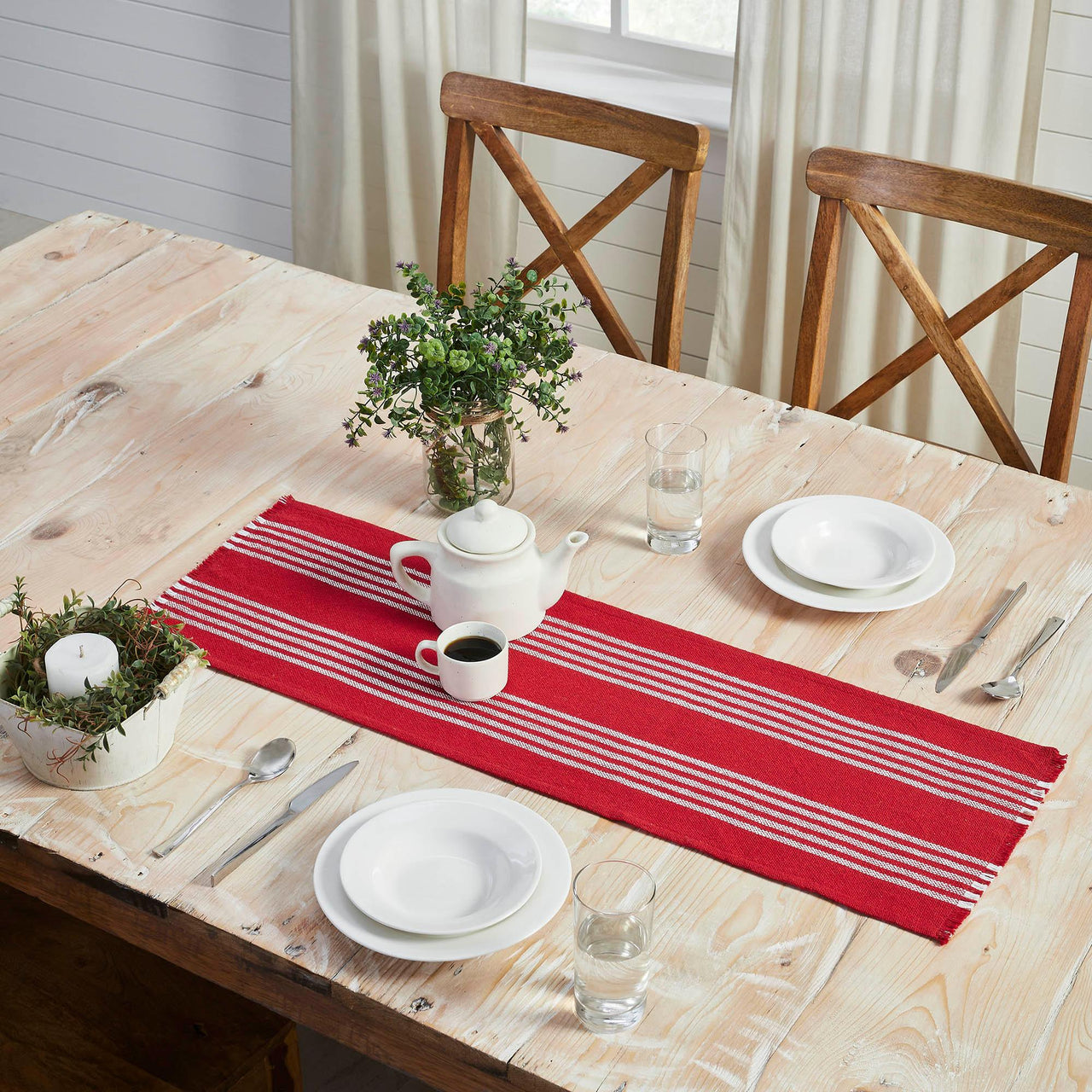 Arendal Red Stripe Runner Fringed 12x36 - The Fox Decor