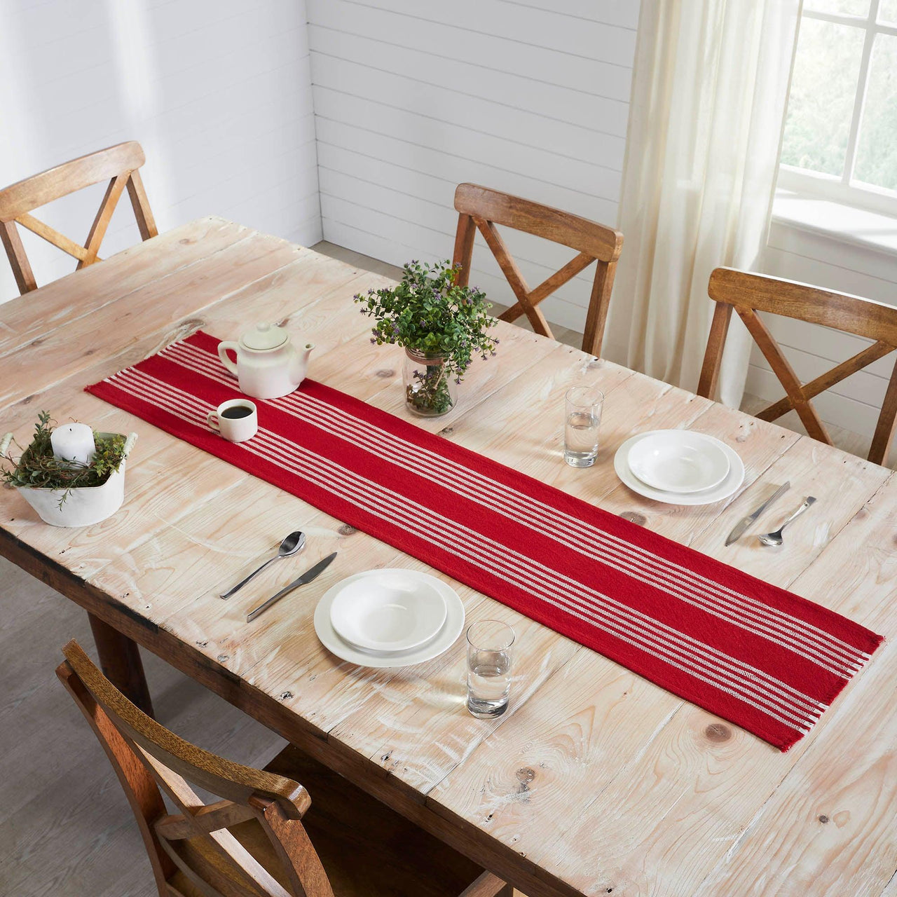 Arendal Red Stripe Runner Fringed 12x60 - The Fox Decor