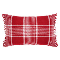 Eston Red White Plaid Pillow Fringed 14x22 - The Fox Decor