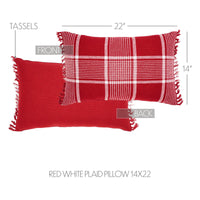 Eston Red White Plaid Pillow Fringed 14x22 - The Fox Decor