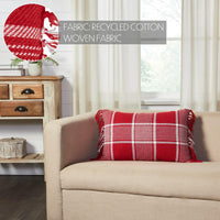 Eston Red White Plaid Pillow Fringed 14x22 - The Fox Decor