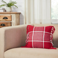 Eston Red White Plaid Pillow Fringed 12x12 - The Fox Decor
