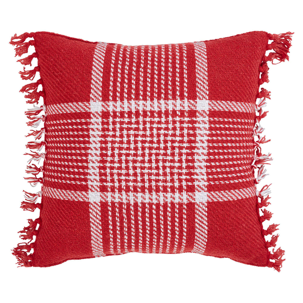 Eston Red White Plaid Pillow Fringed 12x12 - The Fox Decor