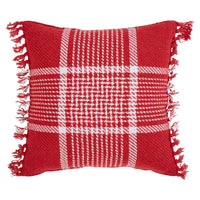 Eston Red White Plaid Pillow Fringed 12x12 - The Fox Decor