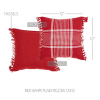 Eston Red White Plaid Pillow Fringed 12x12 - The Fox Decor