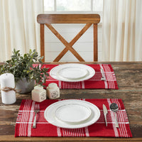 Eston Red White Plaid Placemat Set of 2 Fringed 13x19 - The Fox Decor
