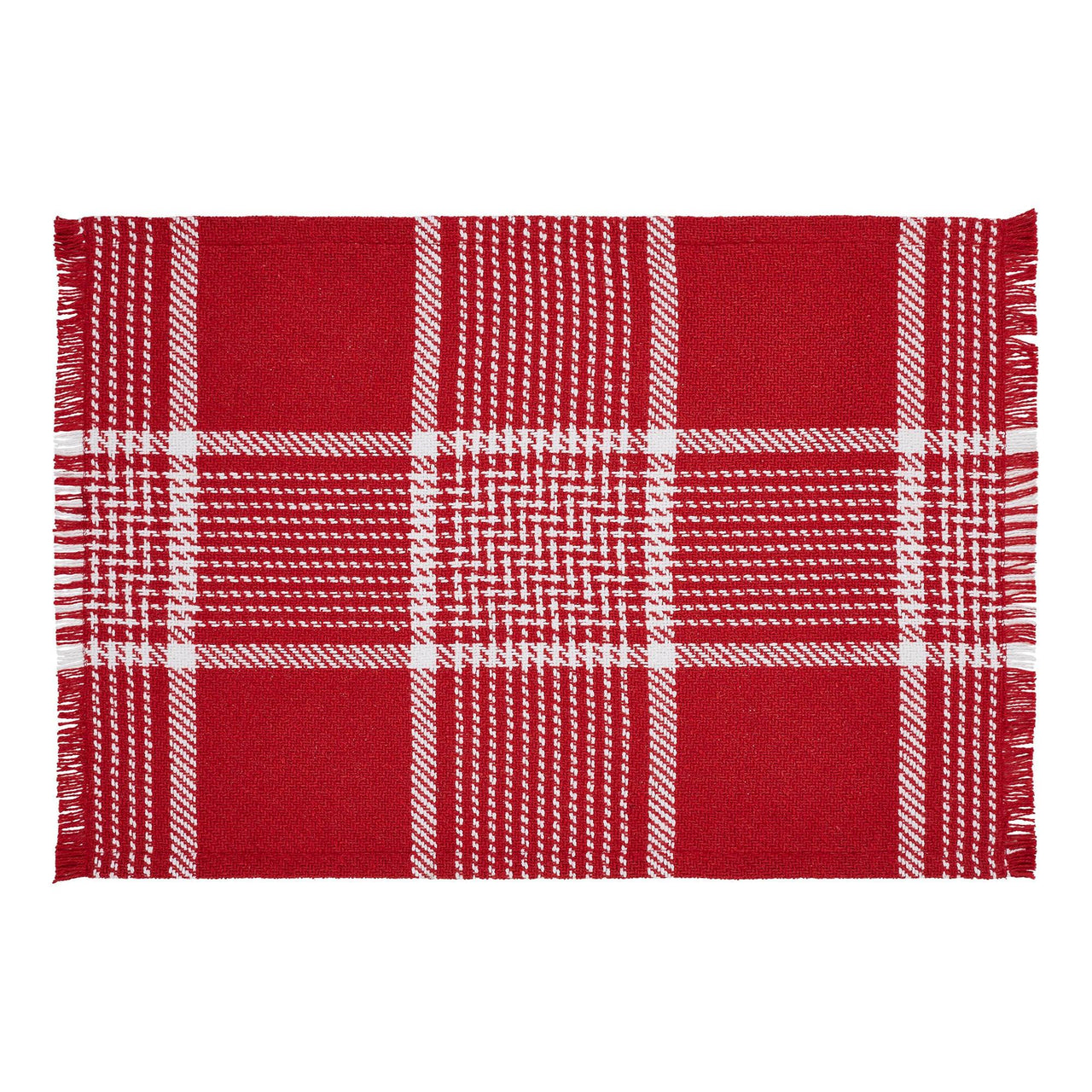 Eston Red White Plaid Placemat Set of 2 Fringed 13x19 - The Fox Decor