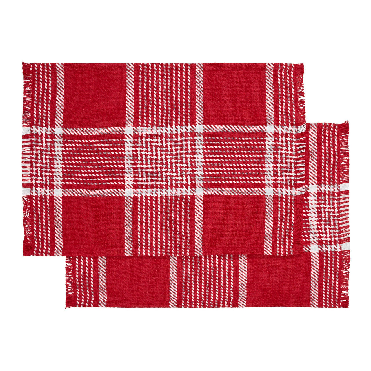 Eston Red White Plaid Placemat Set of 2 Fringed 13x19 - The Fox Decor