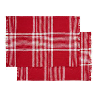 Eston Red White Plaid Placemat Set of 2 Fringed 13x19 - The Fox Decor