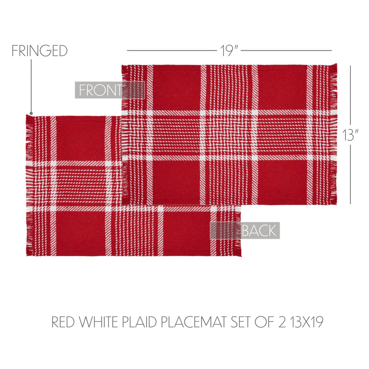 Eston Red White Plaid Placemat Set of 2 Fringed 13x19 - The Fox Decor