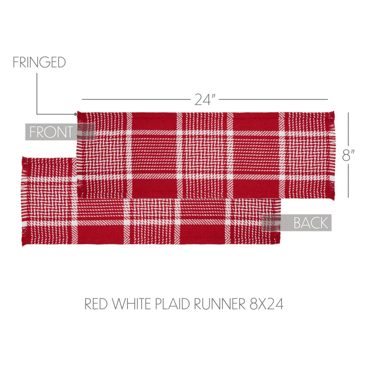 Eston Red White Plaid Runner Fringed 8x24 - The Fox Decor