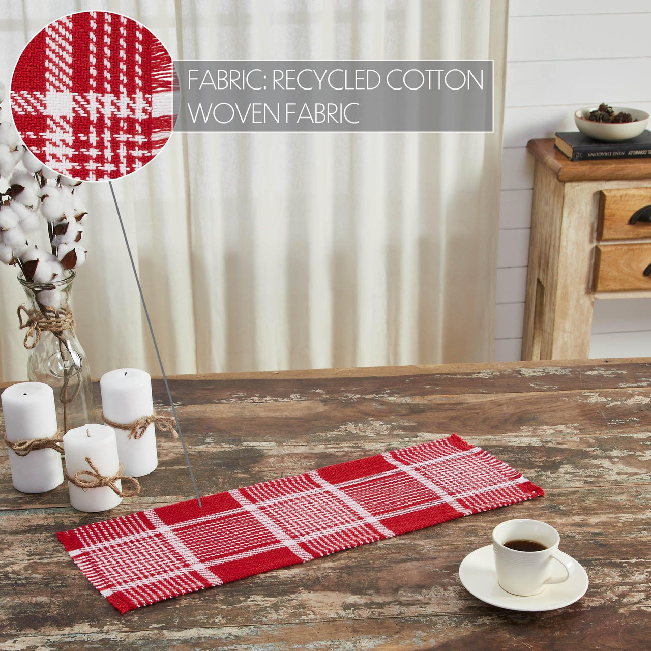 Eston Red White Plaid Runner Fringed 8x24 - The Fox Decor