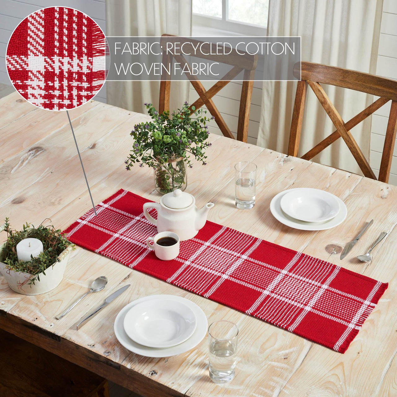 Eston Red White Plaid Runner Fringed 12x36 - The Fox Decor