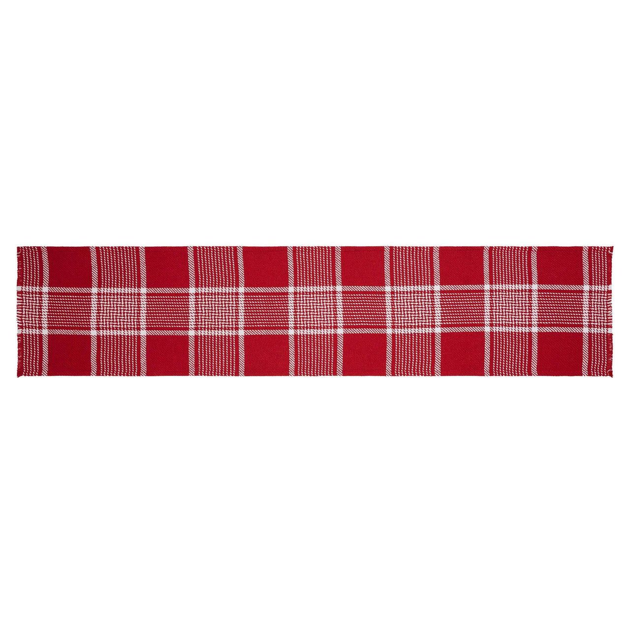 Eston Red White Plaid Runner Fringed 12x60 - The Fox Decor