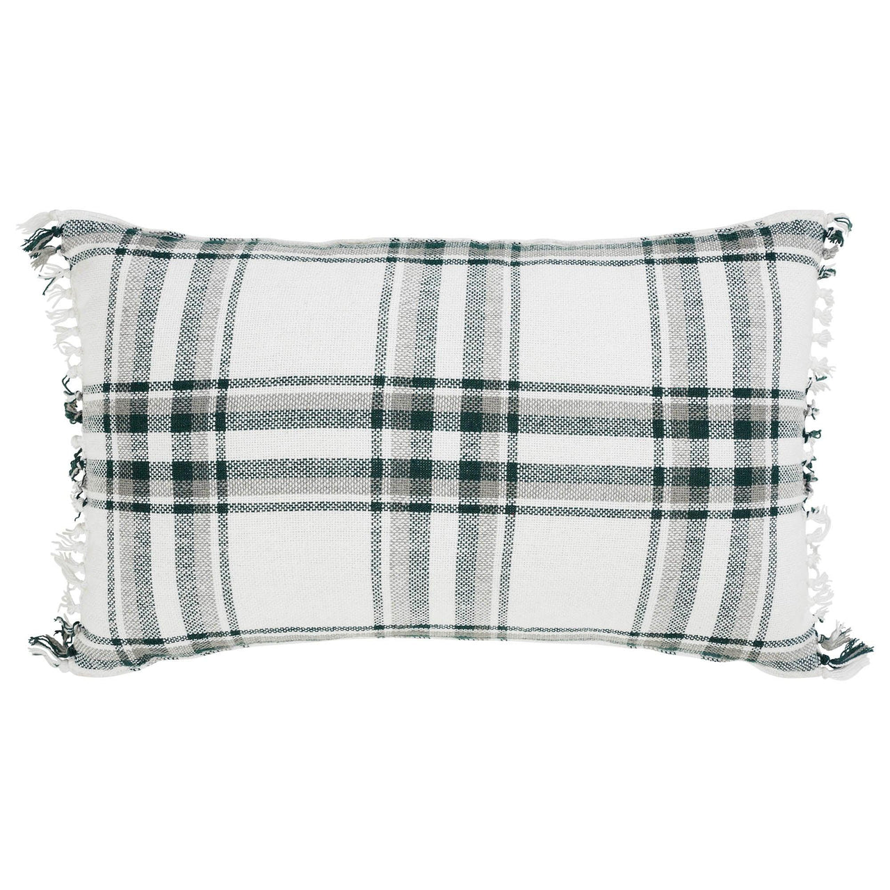 Harper Plaid Green White Pillow Fringed 14x22 - The Fox Decor