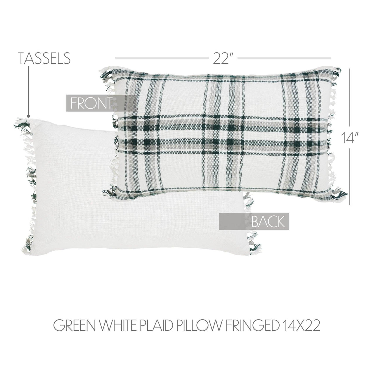 Harper Plaid Green White Pillow Fringed 14x22 - The Fox Decor