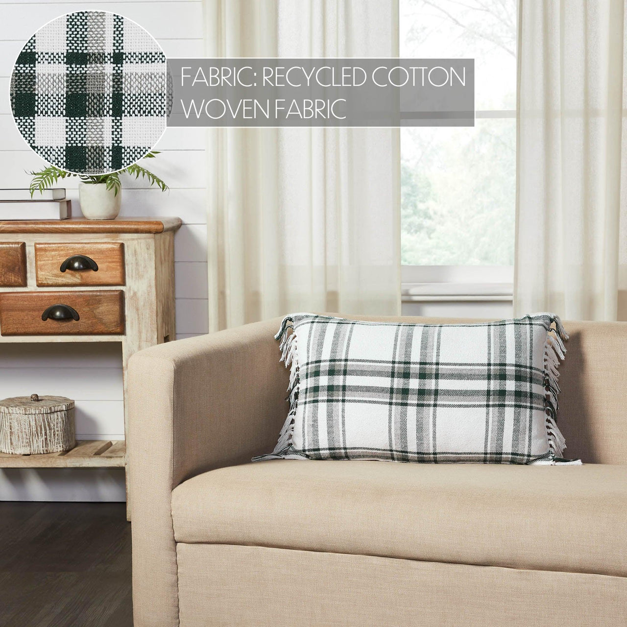 Harper Plaid Green White Pillow Fringed 14x22 - The Fox Decor