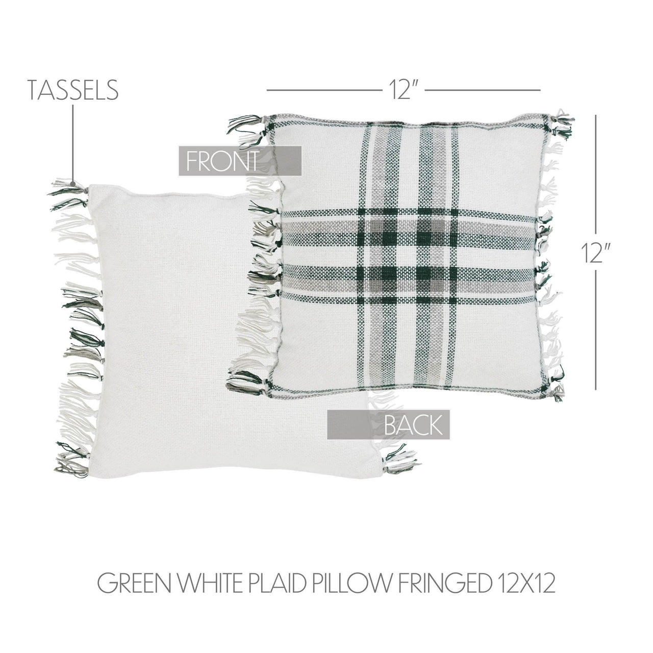 Harper Plaid Green White Pillow Fringed 12x12 - The Fox Decor