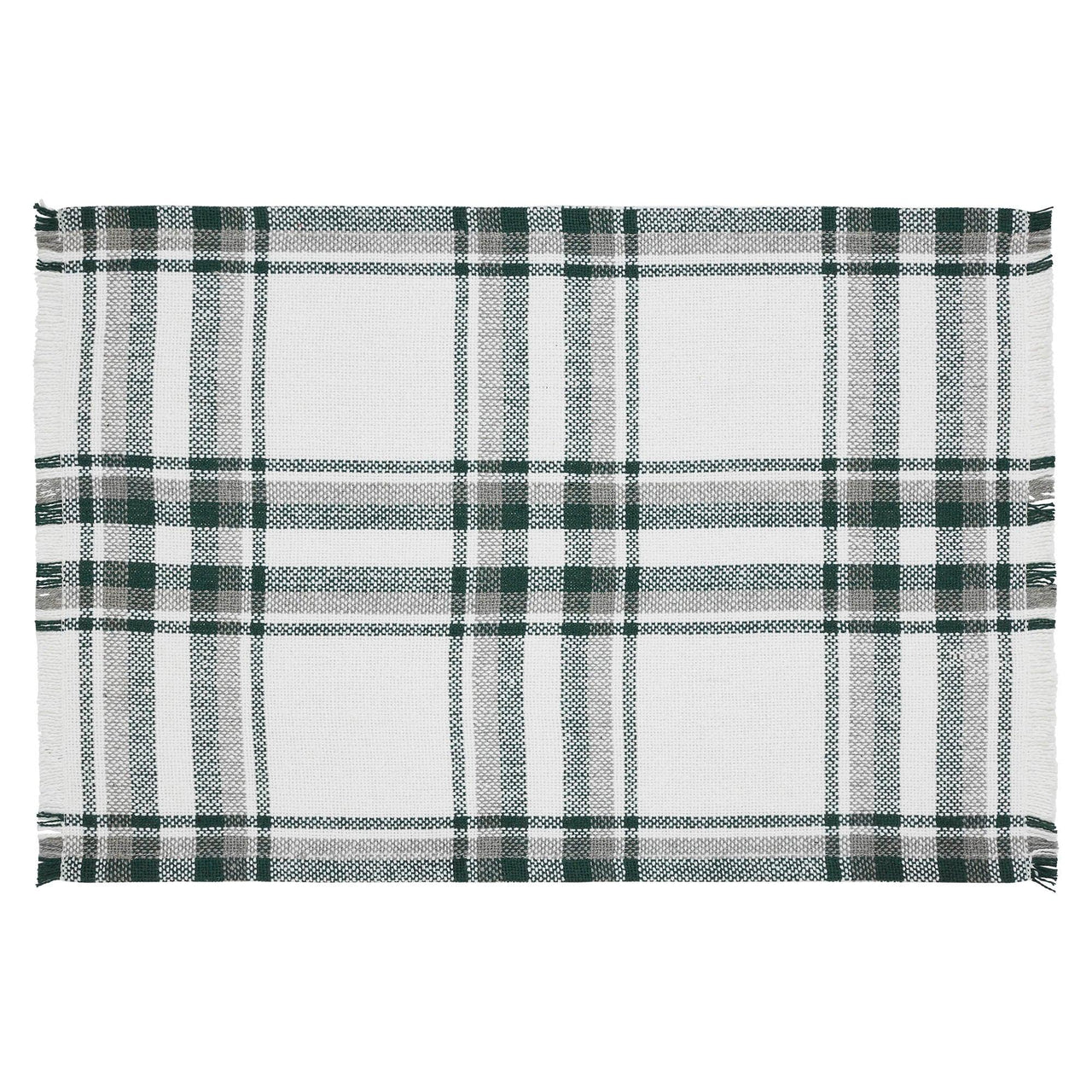 Harper Plaid Green White Placemat Set of 2 Fringed 13x19 - The Fox Decor