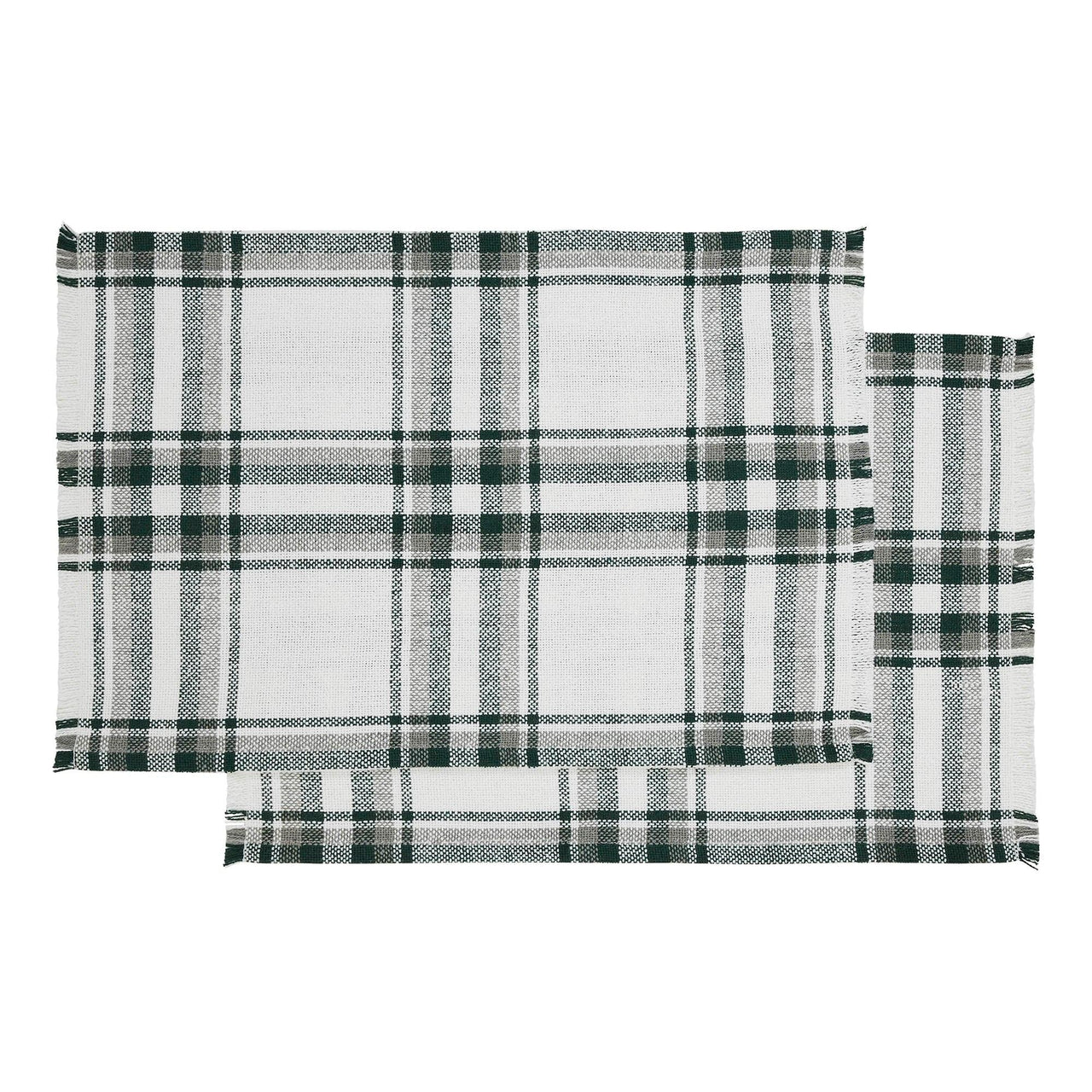 Harper Plaid Green White Placemat Set of 2 Fringed 13x19 - The Fox Decor