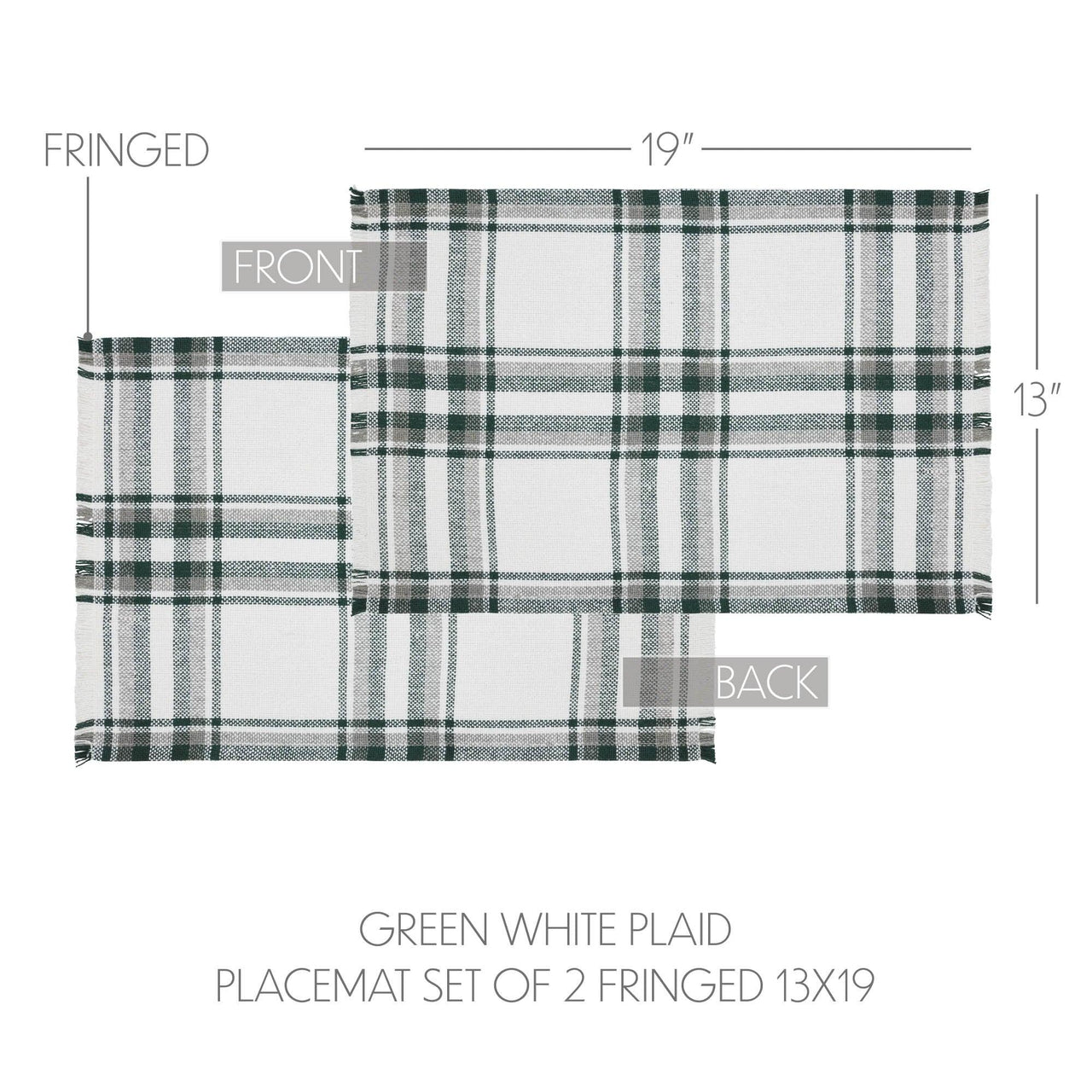 Harper Plaid Green White Placemat Set of 2 Fringed 13x19 - The Fox Decor