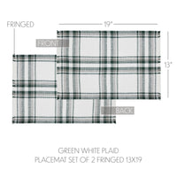Harper Plaid Green White Placemat Set of 2 Fringed 13x19 - The Fox Decor