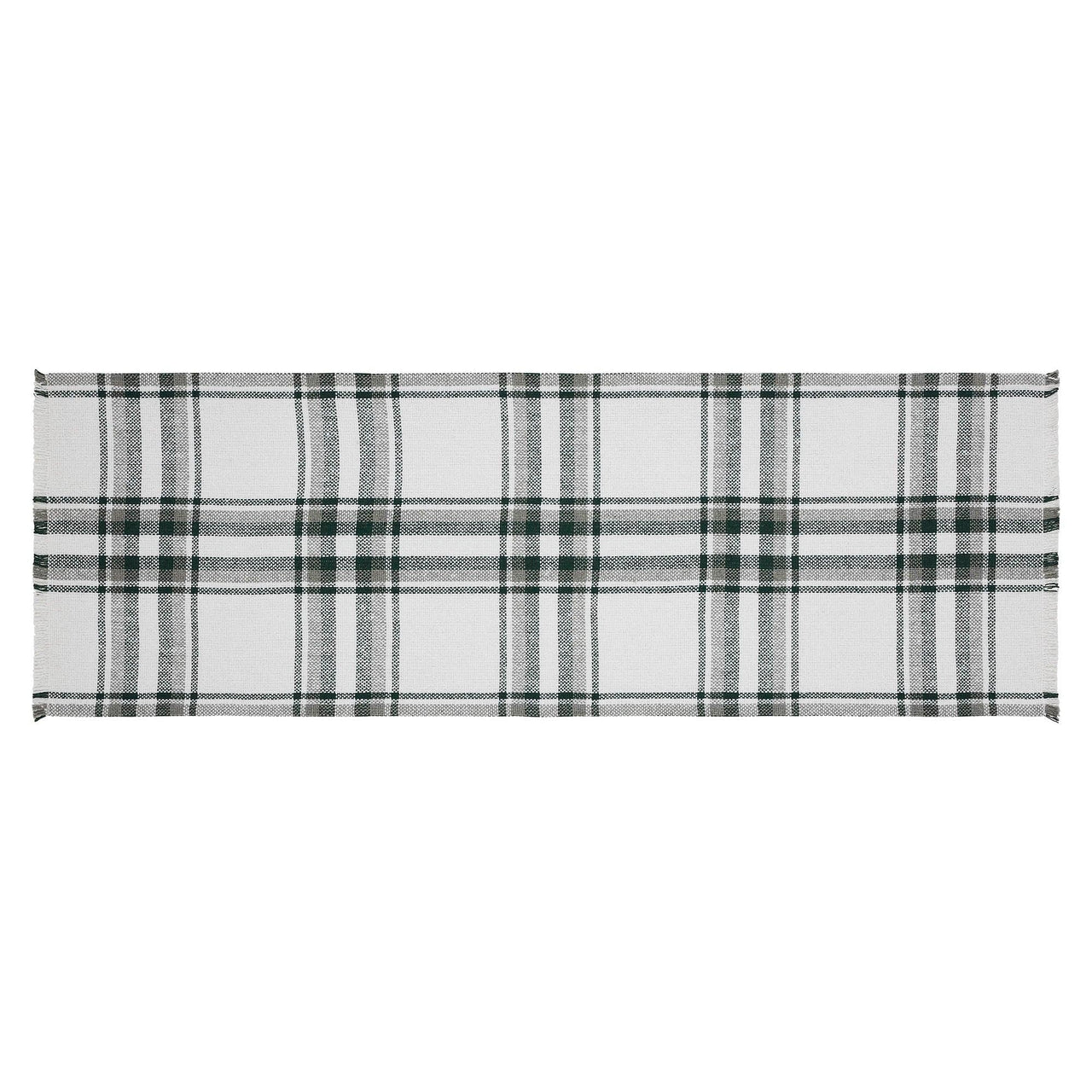 Harper Plaid Green White Runner Fringed 12x36 - The Fox Decor