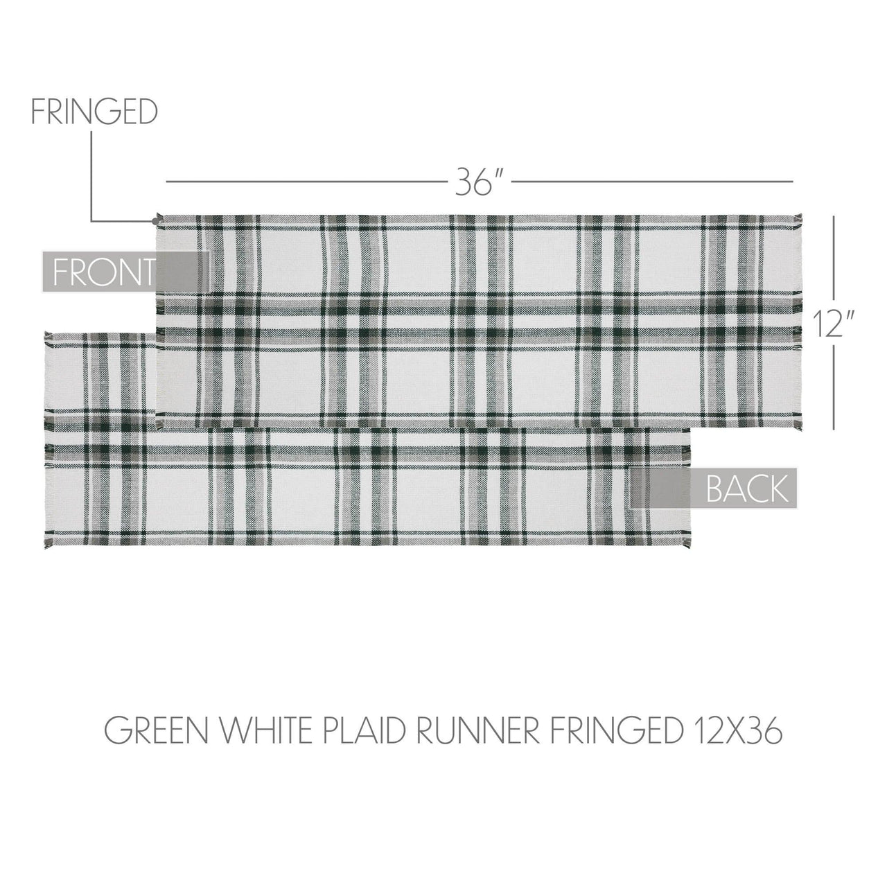Harper Plaid Green White Runner Fringed 12x36 - The Fox Decor